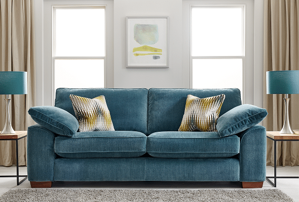 Teal sofa in an elegant living room