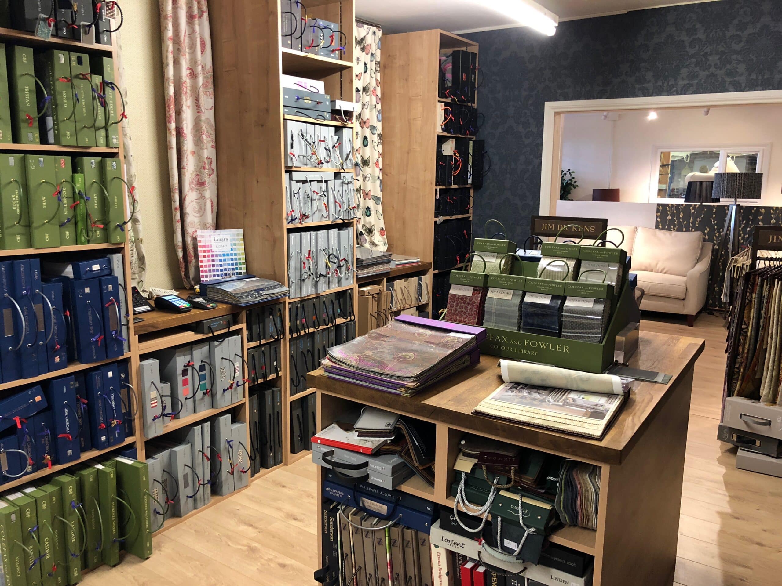 Fabric books and swatches in the Sofarooms showroom
