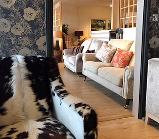 Sofas and fabric samples in the Exeter showroom