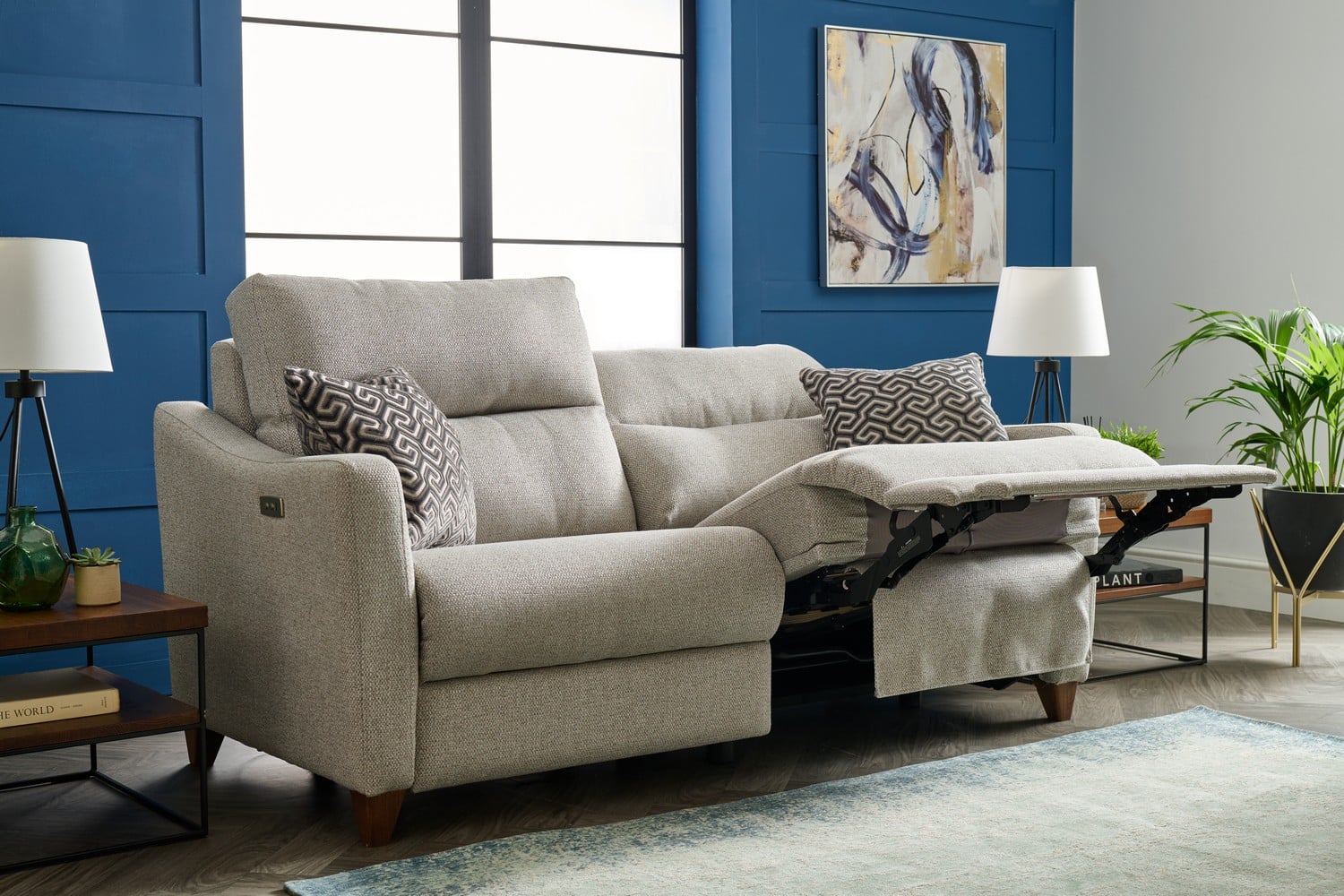 Newquay sofa with recliners extended